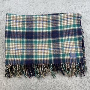 Vintage Pendleton Green Plaid 4” Fringe Made In USA Virgin Wool Blanket 69x52 in